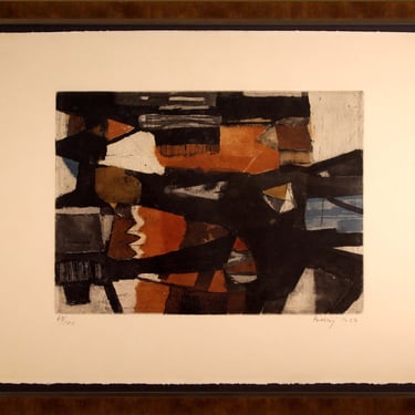 Tuvia Beeri Abstract 1961 Signed Color Etching and Aquatint on Paper Framed 