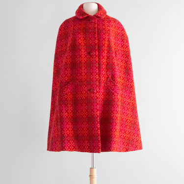 Fabulous 1960's Kaleidoscope Welsh Wool Tapestry Cape / OSFM