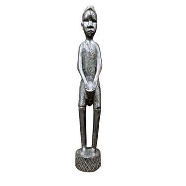 Vintage Carved Wood African Tribal Drummer - Wooden Statue Sculpture 12.5" 