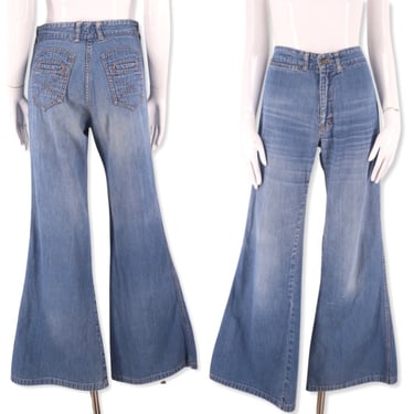70s Chemin De Fer high waisted bell bottom jeans sz 28, vintage 1970s denim bells flares pants Love N Stuff 6-8 
