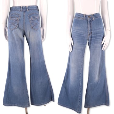 70s FADED GLORY high waisted leather trim bell bottom jeans 29 /, Ritual  Vintage