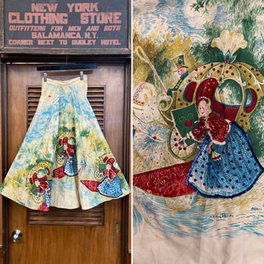 Vintage 1950’s Disney Cinderella Ruby Slipper Cotton Rockabilly Circle Skirt, 1950’s Skirt, Novelty Print, Disney, Cinderella, Ruby Slipper, 