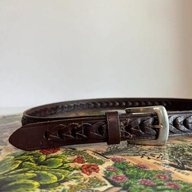 Vintage 90s Brown Full Grain Cowhide Leather Made in Argentina Triangle Belt - L 