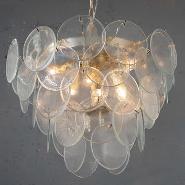 Suspension lamp Made in Italy Discs in clear Murano glass, ceiling chandelier 60 cm diameter vintage style 