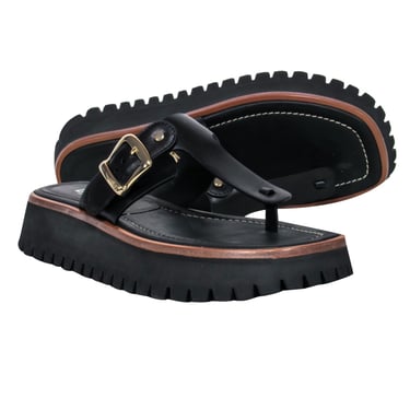 Labucq - Black Leather Platform Sandals Sz 11