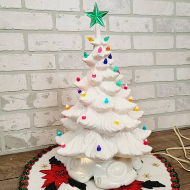 Vintage 16" Atlantic Mold White Ceramic Christmas Tree 