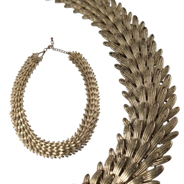 Vintage Garland Necklace, Fish Bone Style Overlapping Leaf Choker 