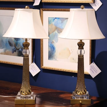 Chapman Tassel Table Lamp in Brass with Lucite Base & Seeded Glass