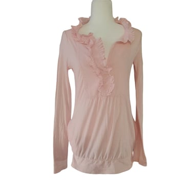 TWINSET Simona Barbieri Pink Long Sleeve Light Weight Ruffle Top Blouse Shirt S 