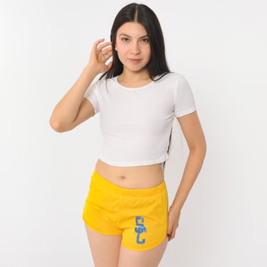 80s Champion Gym Shorts Vintage Yellow Jogging Shorts SC Running Retro Shorts Dolphin Style 1980s Extra Small xs 