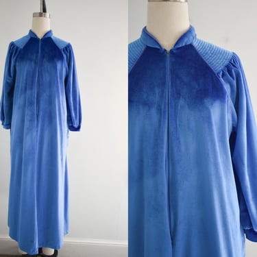 1980s Blue Velour Housecoat 