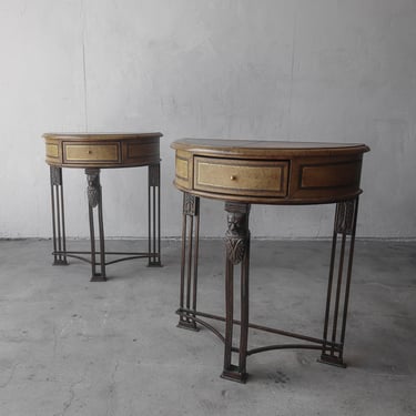 Pair of Leather Demilune Side Tables by Maitland Smith 
