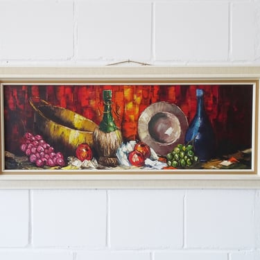 Oil painting on canvas, still life fruit, framed oil painting signed Dickz 