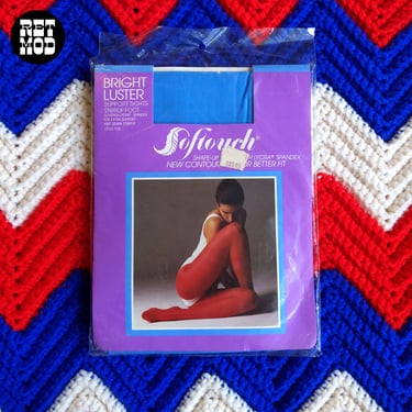 BLUE - DEADSTOCK Vintage 80s Support Nylons Pantyhose Tights Hosiery with Stirrup Foot 