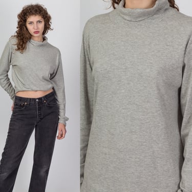 Medium 90s Heather Grey Turtleneck Top Men's | Vintage Long Sleeve Jersey Knit Pullover Shirt 