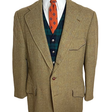 Vintage 1970s 100% WOOL TWEED Belted Back Sport Coat ~ size 44 ~ jacket / blazer ~ Norfolk ~ Hunting / Hacking ~ 1930s style 