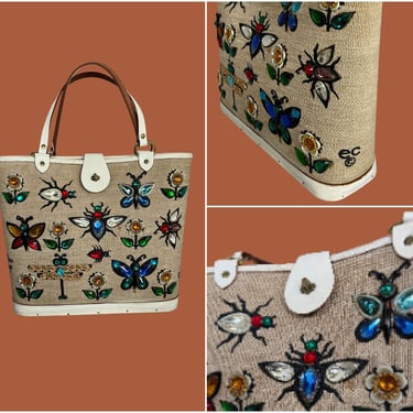 GLITTER BUGS Enid Collins 1963 Handbag | Top Handle Embellished Purse 