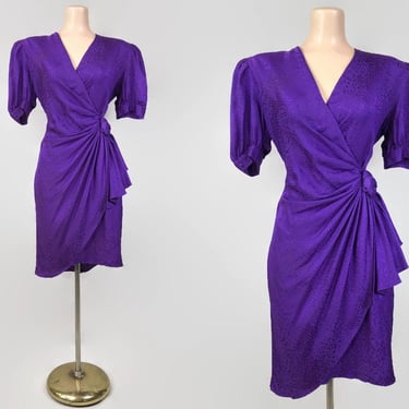 TLC SALE- Vintage 80s Purple Silk Dress By Argenti Size 4 | 1980s Does 40s Hip Swag Dress | As-Is Wounded Sale | VFG 