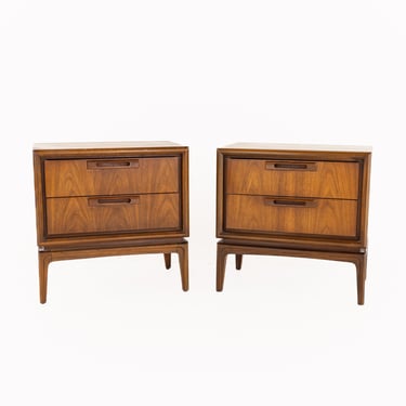 United Furniture Mid Century Walnut Nightstands - Set of 2 - mcm 