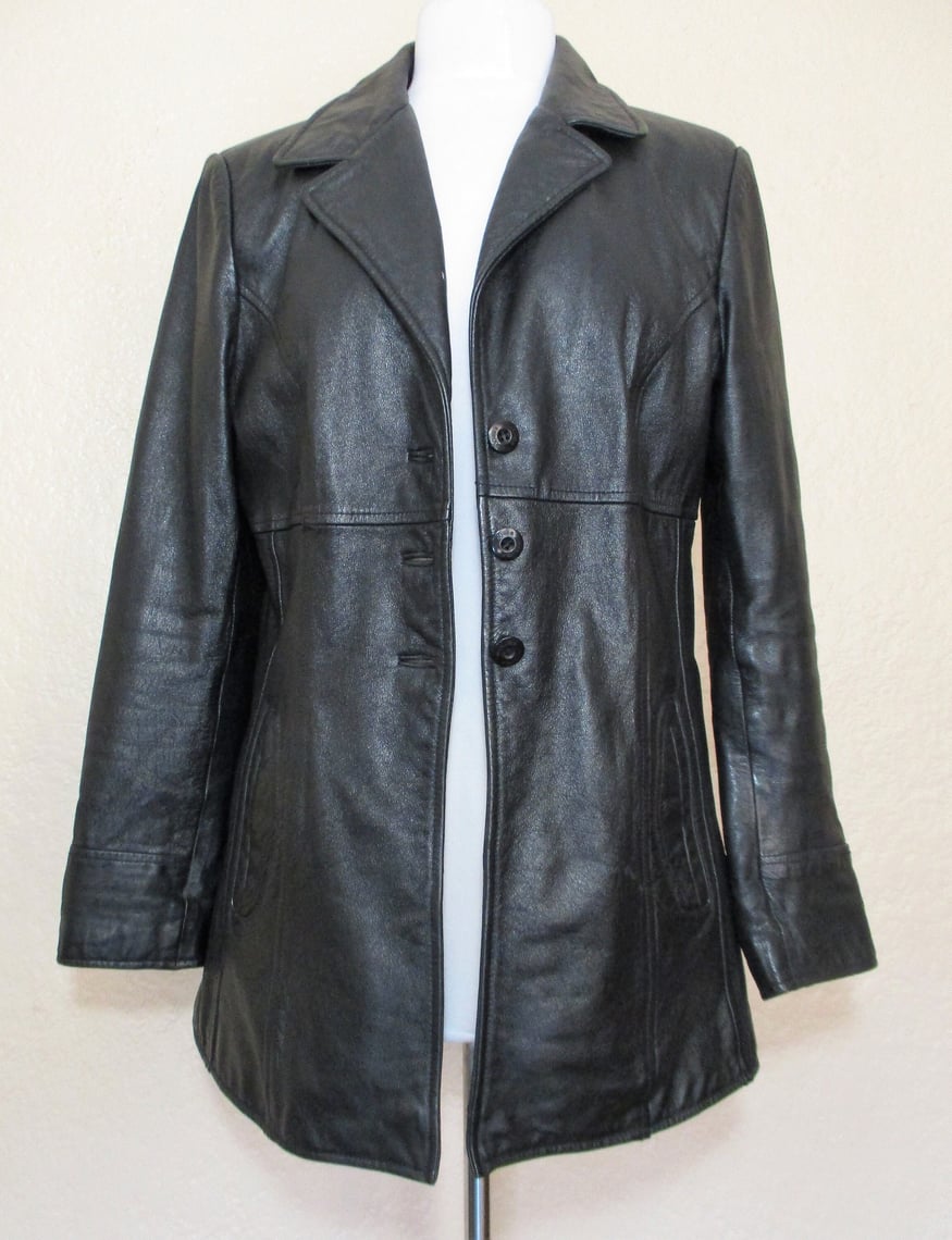 Vintage 1990s Maxima Wilsons Leather Peacoat, Medium Women, black