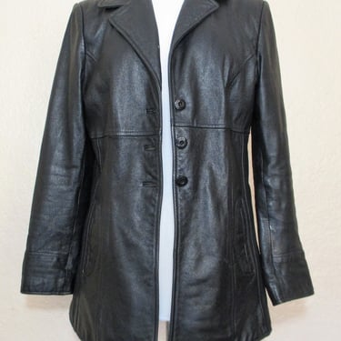 Vintage 1990s Maxima Wilsons Leather Peacoat, Medium Women, black leather coat 