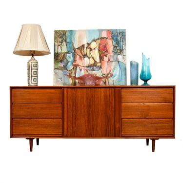 Deep Spacious Drawers w: Middle Tambour Door — Danish Teak Dresser | Sideboard