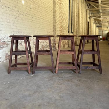 Vintage Set of 4 Oak Machinist Stools 