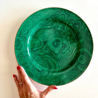 Set of Two Vintage Malachite Plates | Neiman Marcus | 12" Chargers Dinnerplates | Malachite Dishes | Plate Wall Decor 