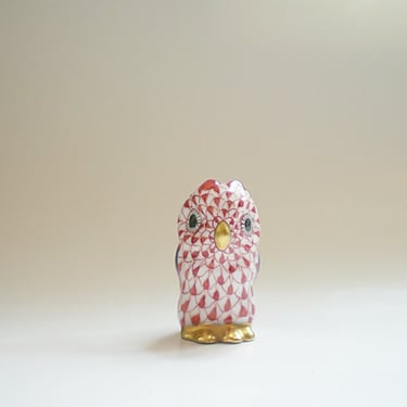 Herend fishnet owl figurine, Miniature owl gift, Collectible porcelain cabinet figurine made in Hungary 
