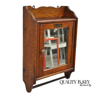 Antique Champion Towel Supply Oak Wood Bathroom Mirror Vanity Medicine Cabinet