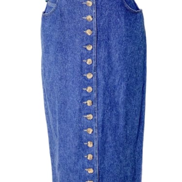1990s Dark Wash Denim Button-Down Skirt, sz. M