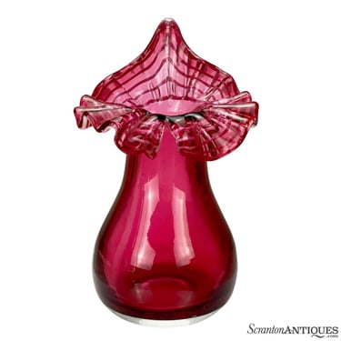 Vintage Cranberry Ruby Art Glass Jack in the Pulpit Ruffled Vase