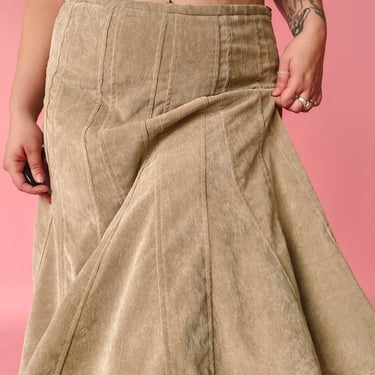 Y2K Brown Corduroy Flared Skirt, sz. L
