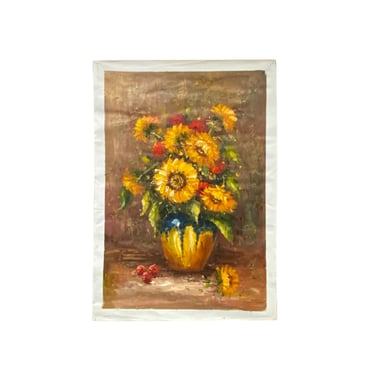 Impasto Oil Paint Canvas Art Sunflowers Yellow Vase Scroll Painting ws3426E 