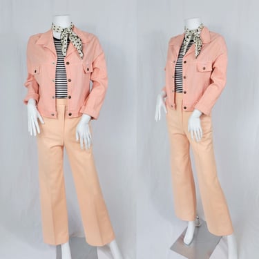 Dittos 1970's Peach Crinkle Cotton Denim Style Jacket I Sz Med 