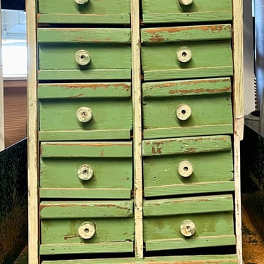 Green Wood Drawers Small Cabinet Antique Cheese Box Drawers Farmhouse Rustic Storage Painted Cabinet Kitchen Craft Bathroom 