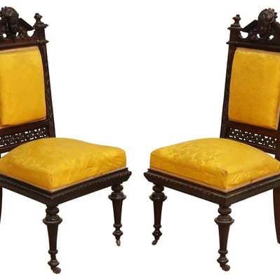 Antique Chairs (2) Victorian, Figural, Carved, Upholstered, 1800s, 19th C.!