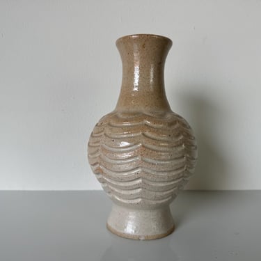 Vintage Beige  Glaze Art Pottery Vase, Signed 