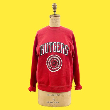 Vintage College Sweatshirt 1990s Retro Size Medium + Rutgers University + NJ + Red + White + Unisex + L/S + Pullover + Crewneck + Collegiate 