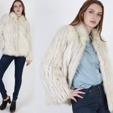 SAGA Fox Fur Coat, Womens Designer Fox Jacket, Apres Ski Trip Clothing, Vintage 80s Corded Plush Velvet Overcoat 