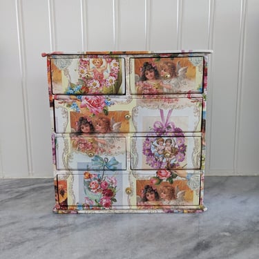 Vintage Girly Romantic Cardboard Jewelry Box Dresser with Angels Cherubs 