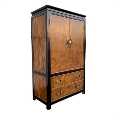 Chinoiserie Armoire Dresser by Century Chin Hua - Vintage Black & Burl Wood Asian Style Chest Hollywood Regency Oriental Furniture 