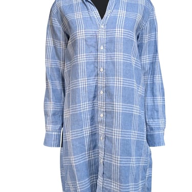 Frank & Eileen - Blue & White Plaid Linen Blend Shirtdress Sz S