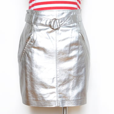 Vintage 80's Michael Kors Silver Pleather Skirt Sz 26W 