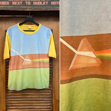 Vintage 1960’s Pink Floyd Style Mod Hippie Prism Light Knit Shirt, 60’s T-Shirt, 60’s Tee Shirt, Vintage Clothing 