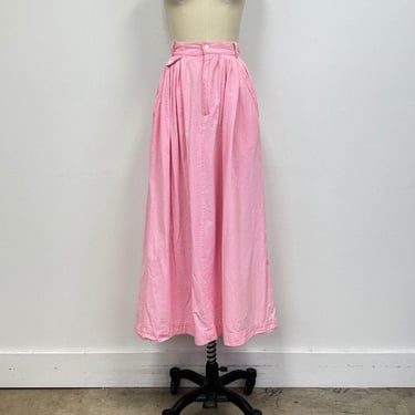 Vintage Ralph Lauren  Midi Skirt | 90s Peony Pink Cotton Skirt with pockets | size 4 