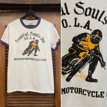 Vintage 1970’s Soulful Souls MC Motorcycle Club Drag Race T Shirt, 70’s Ringer Tee, Vintage Tee Shirt, Vintage Clothing 