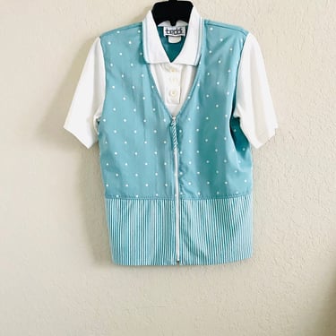 Teddi 90s Vintage Babysitters Club Green & White Polka Dot Zipper Collared Jacket/Shirt 