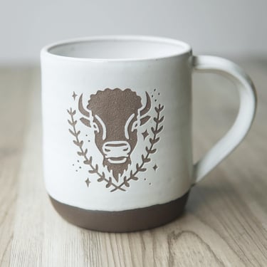 Bison Mug - Buffalo handmade pottery cup, dishwasher + microwave-safe 