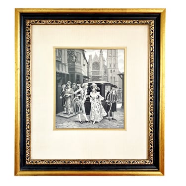 Antique French Silk Tapestry Art by Neyret Frères ~ Framed Victorian Parisian Street Scene ~ Jacquard Weaving in Black and White 